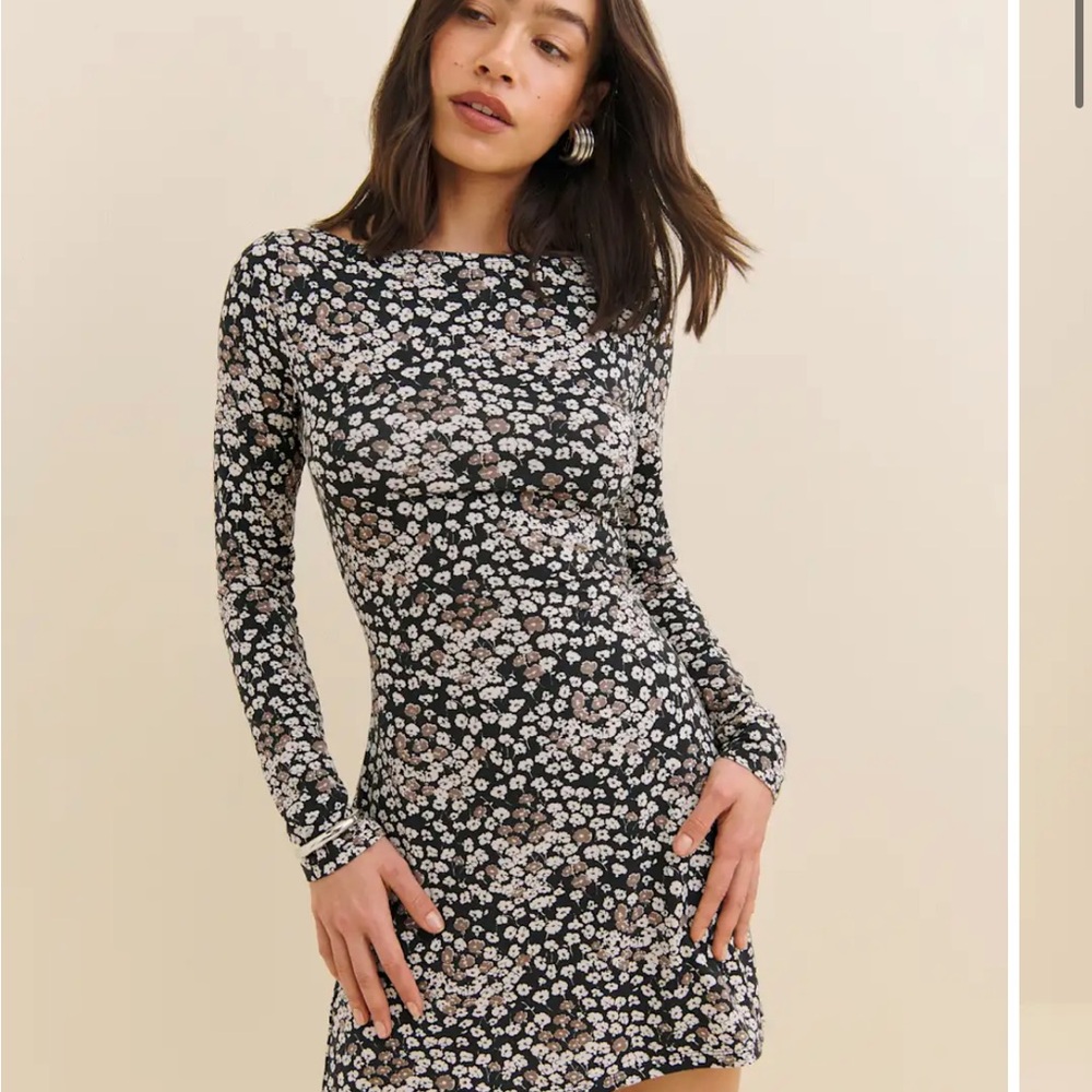 Reformation Jaelynn Knit Floral Mini Long Sleeve Dress